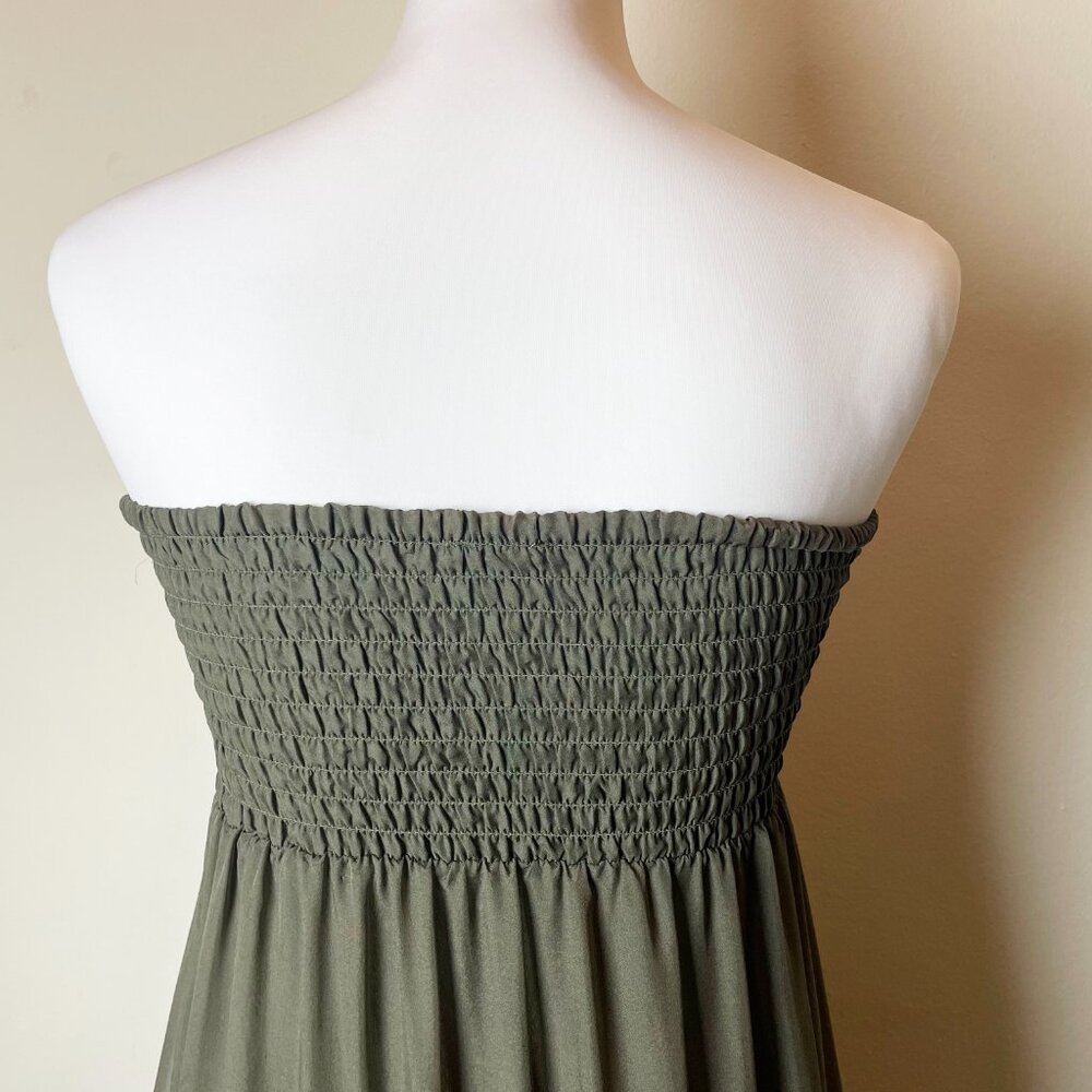 Guess Long Silk Maxi Dress | Fern/Green Color | Smocked Strapless | Size S | EUC - Picture 4 of 8